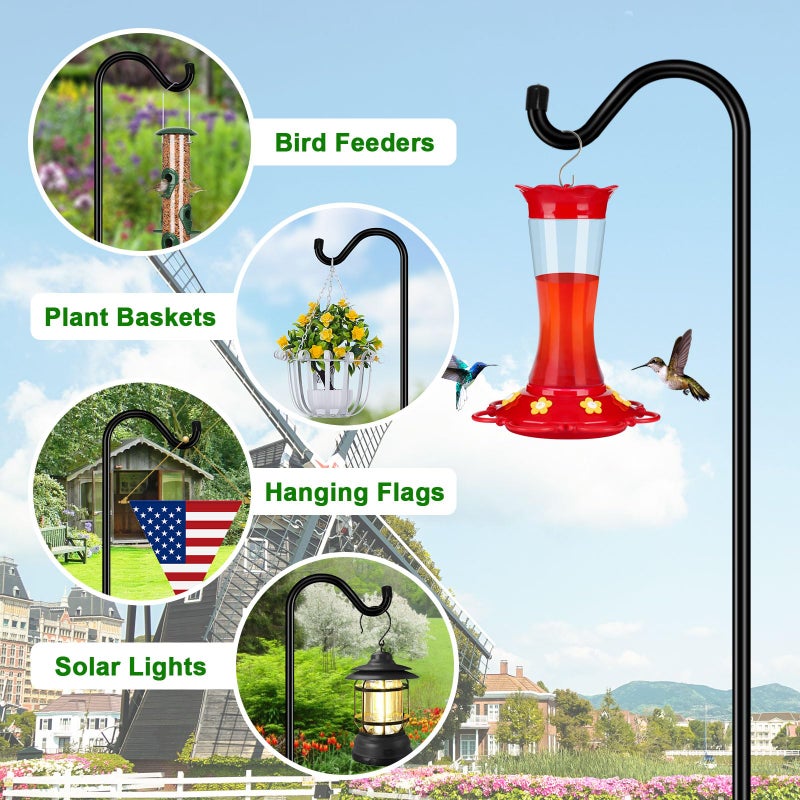 FEED GARDEN Adjustable Shepherd Hook Bird Feeder Pole with 7 Prongs Base, 108 Inch Tall 5/8 Inch Thick, Heavy Duty Outdoor Garden Poles for Hanging Bird Feeders, Plant Baskets, Black (1 Pack) - Image 4
