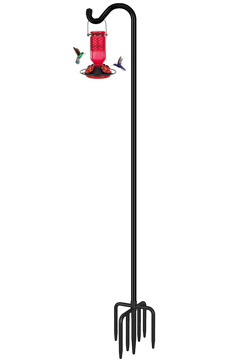 FEED GARDEN Adjustable Shepherd Hook Bird Feeder Pole with 7 Prongs Base, 108 Inch Tall 5/8 Inch Thick, Heavy Duty Outdoor Garden Poles for Hanging Bird Feeders, Plant Baskets, Black (1 Pack) - Image 1