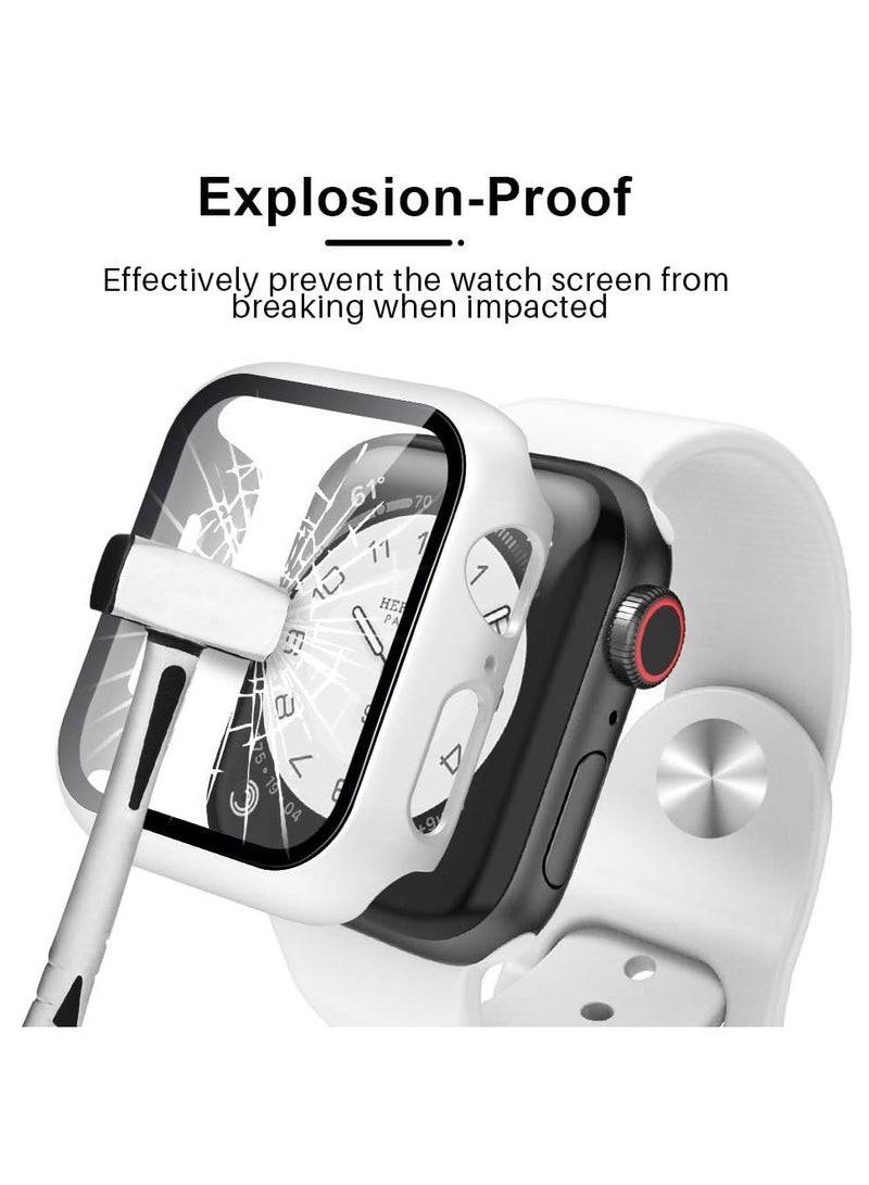 2 Pack Hard Case Designed for Apple Watch Series 8/7 45mm, Built-in 9H Tempered Glass Screen Protector, Slim Bumper Cover for iWatch 45mm - White  - Image 2