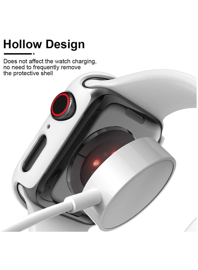2 Pack Hard Case Designed for Apple Watch Series 8/7 45mm, Built-in 9H Tempered Glass Screen Protector, Slim Bumper Cover for iWatch 45mm - White  - Image 3