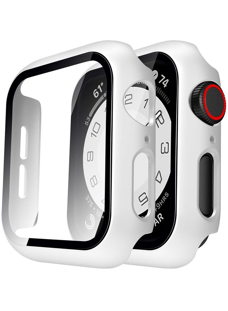 2 Pack Hard Case Designed for Apple Watch Series 8/7 45mm, Built-in 9H Tempered Glass Screen Protector, Slim Bumper Cover for iWatch 45mm - White  - Image 1