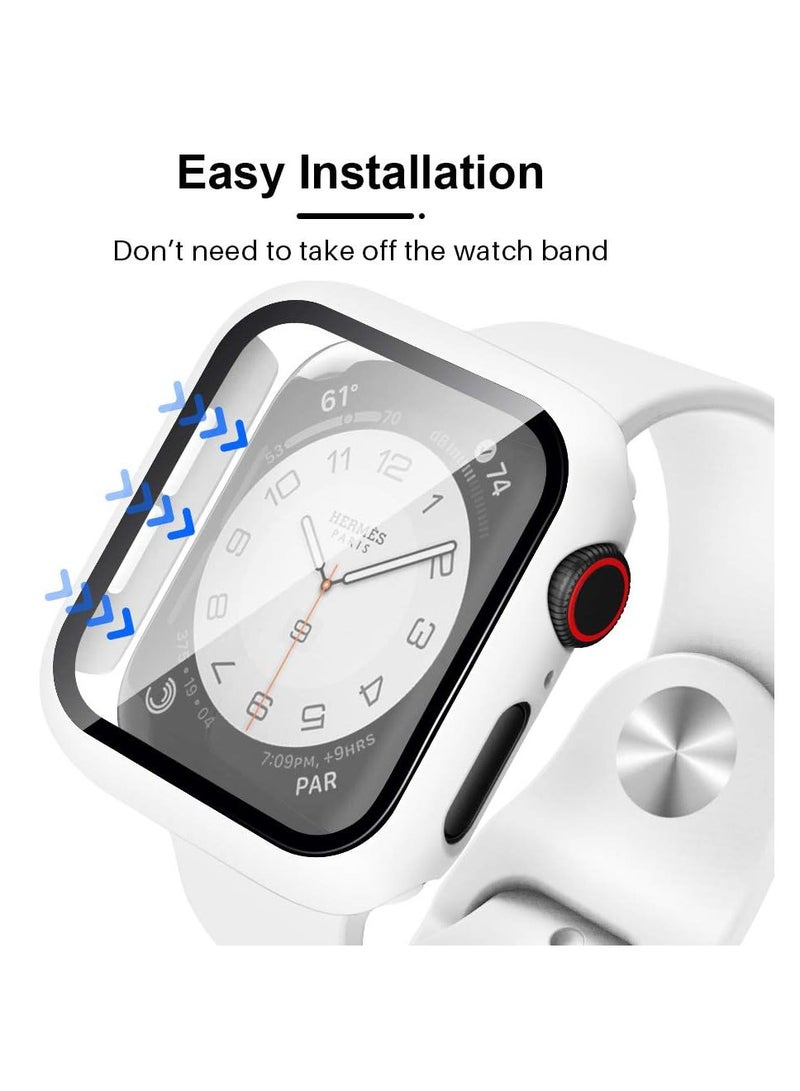2 Pack Hard Case Designed for Apple Watch Series 8/7 45mm, Built-in 9H Tempered Glass Screen Protector, Slim Bumper Cover for iWatch 45mm - White  - Image 4