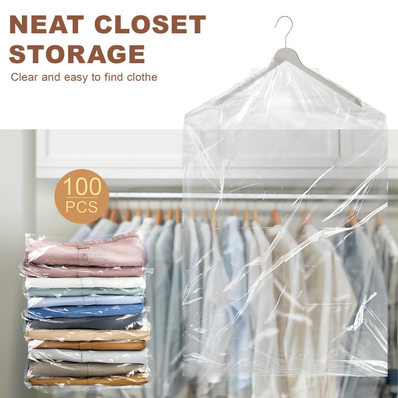 Gretchin 100 Pack Clear Garment Bags for Clothes, Gretchin,(Set of 100, 60x90cm), Plastic Garment Bags Dry Cleaner Bags Plastic Clear Dry Cleaning Bags for Hanging Clothes Storage - Image 5