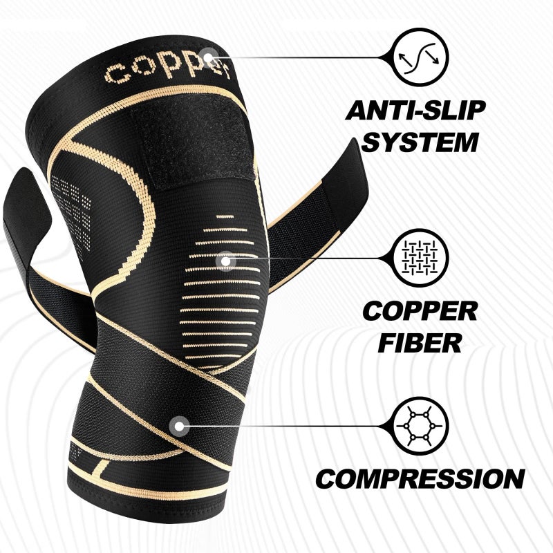 JHVW Copper Knee Brace for Women Men 2-Pack, Knee Compression Sleeve with Straps, Knee Braces for Knee Pain, Knee Support for Running Working - Image 3