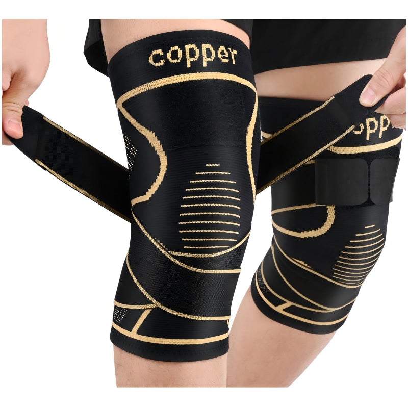 JHVW Copper Knee Brace for Women Men 2-Pack, Knee Compression Sleeve with Straps, Knee Braces for Knee Pain, Knee Support for Running Working - Image 1