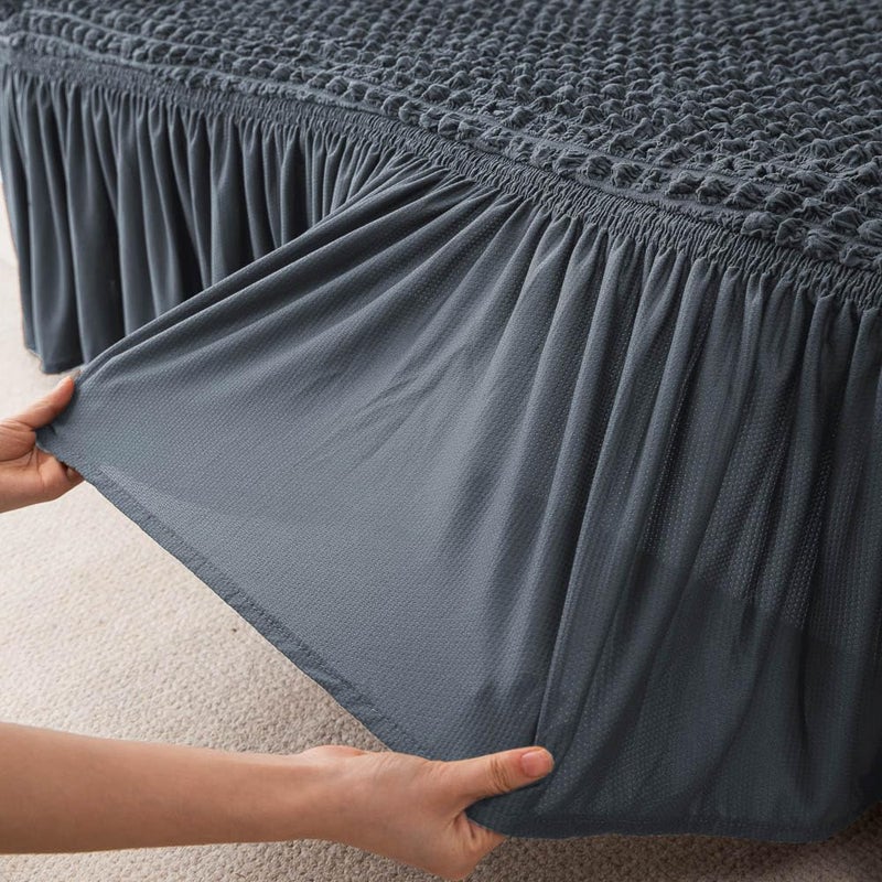Akaas Frill Design 311 Seater Elastic Stretchable Turkish Bubble Sofa Slipcover Durable Washable Universal High Elastic Furniture Protector Bubble Sofa02_Grey - Image 4