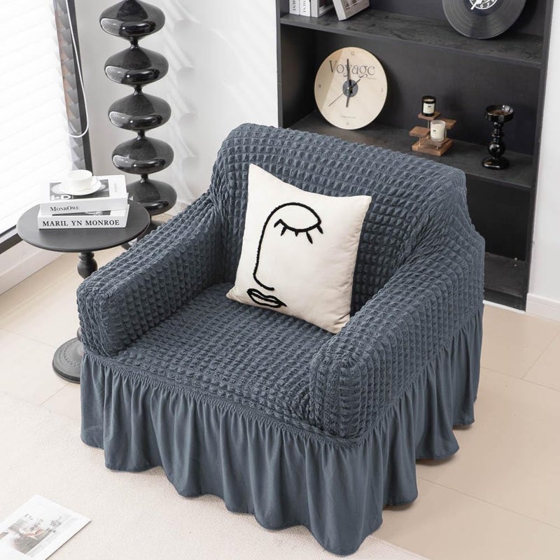 Akaas Frill Design 311 Seater Elastic Stretchable Turkish Bubble Sofa Slipcover Durable Washable Universal High Elastic Furniture Protector Bubble Sofa02_Grey - Image 2