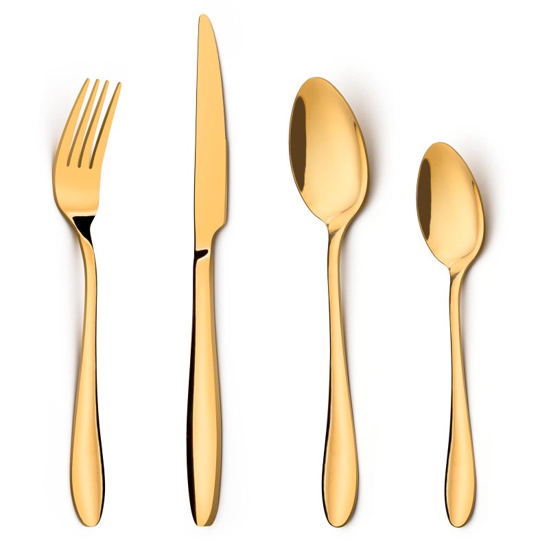 HaWare Gold Cutlery Set 16 Piece Stainless Steel Flatware Elegant Tableware Silverware Include Knives Forks Spoons Service for 6 People Mirror Finish Dishwasher Safe
