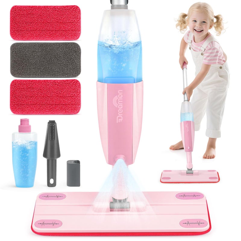 Dreamon Kids Spray Mop Real Working Toddler Cleaning Set with Water Sprayer 3 Washable Mop Pads Scraper Pretend Play Montessori Housekeeping Toys Gifts for Toddlers Kids Girls BoysPink - Image 3
