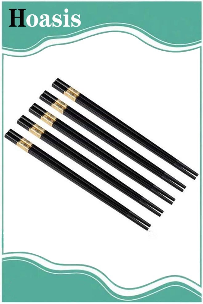 ح واحة 5 أزواج من عيدان تناول الطعام المصنوعة من الألياف الزجاجية باللونين الأسود والذهبي - Image 1