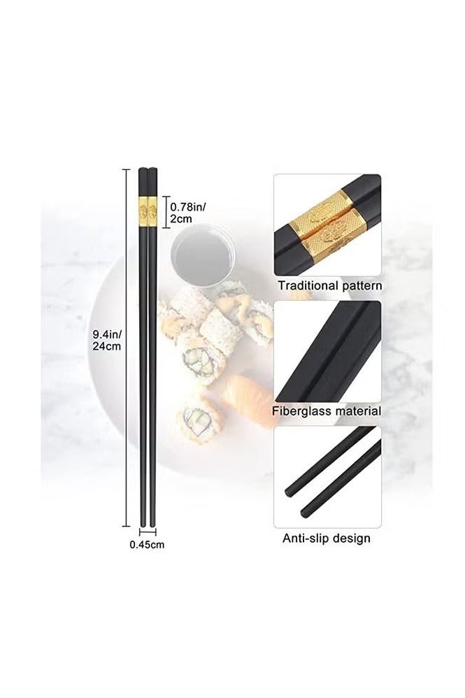 ح واحة 5 أزواج من عيدان تناول الطعام المصنوعة من الألياف الزجاجية باللونين الأسود والذهبي - Image 2