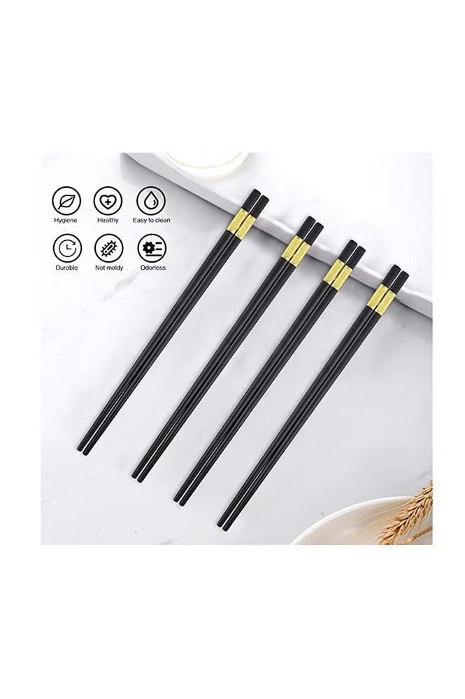 ح واحة 5 أزواج من عيدان تناول الطعام المصنوعة من الألياف الزجاجية باللونين الأسود والذهبي - Image 3