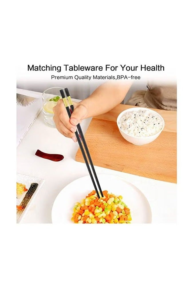 ح واحة 5 أزواج من عيدان تناول الطعام المصنوعة من الألياف الزجاجية باللونين الأسود والذهبي - Image 4