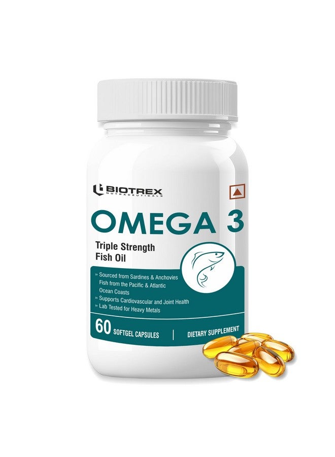 Biotrex Nutraceuticals Omega 3 Triple Strength Fish Oil Enriched With Salmon Fish Oil (Omega 3), EPA, DHA, Astaxanthin, Evening Primrose Oil - 60 Softgel Capsules - Image 1