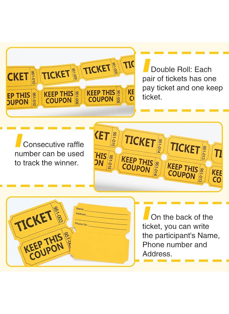 Essential ESSENTIAL 500 Raffle Tickets Double Roll Yellow Raffle Tickets Roll with Name and Phone Number for Raffle Events Classroom Entry Class Reward  Door Prize Yellow  - Image 3