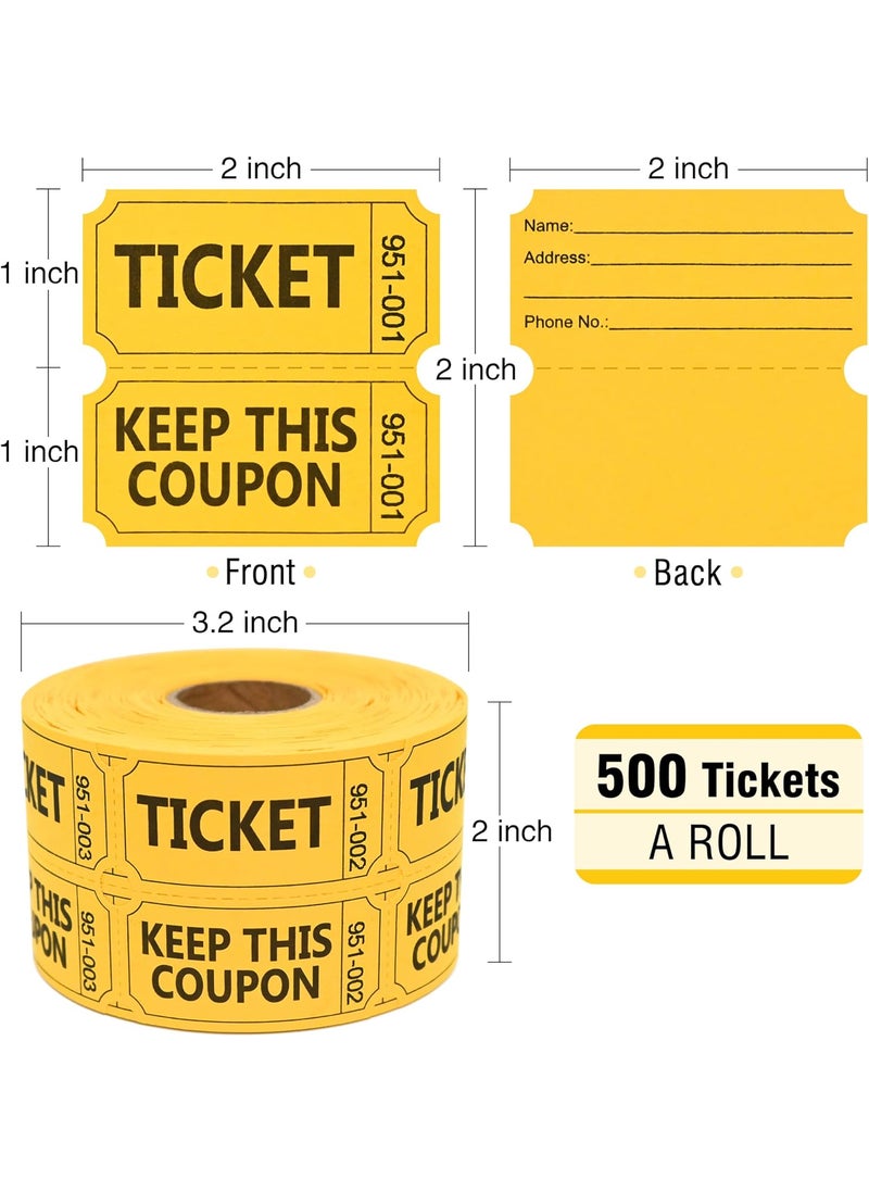 Essential ESSENTIAL 500 Raffle Tickets Double Roll Yellow Raffle Tickets Roll with Name and Phone Number for Raffle Events Classroom Entry Class Reward  Door Prize Yellow  - Image 2