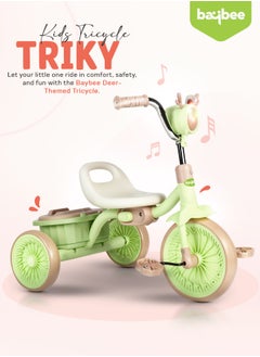 بيبي دراجة BAYBEE Triky القابلة للطي للأطفال، دراجة أطفال مع أضواء وموسيقى، مسند ظهر عالي وسلة تخزين خلفية | دراجة للأطفال | دراجة ثلاثية العجلات للأطفال من 2 إلى 5 سنوات للأولاد والبنات - اللون الأخضر  - Image 3