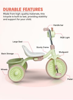 BAYBEE Triky Foldable Baby Tricycle for Kids, Baby Cycle with Light, Music, High Backrest & Rear Storage Basket | Kids Cycle Bike | Kids Tricycle Cyle for Kids 2 to 5 Years Boys Girls Green  - Image 4