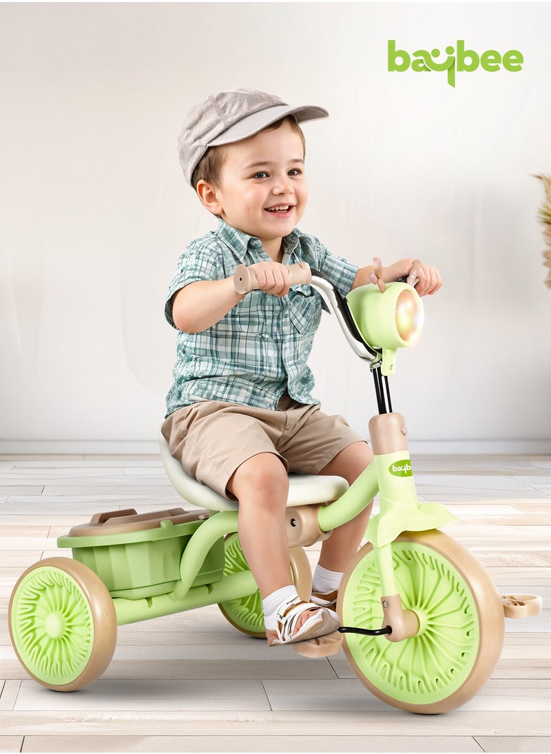 BAYBEE Triky Foldable Baby Tricycle for Kids, Baby Cycle with Light, Music, High Backrest & Rear Storage Basket | Kids Cycle Bike | Kids Tricycle Cyle for Kids 2 to 5 Years Boys Girls Green  - Image 2