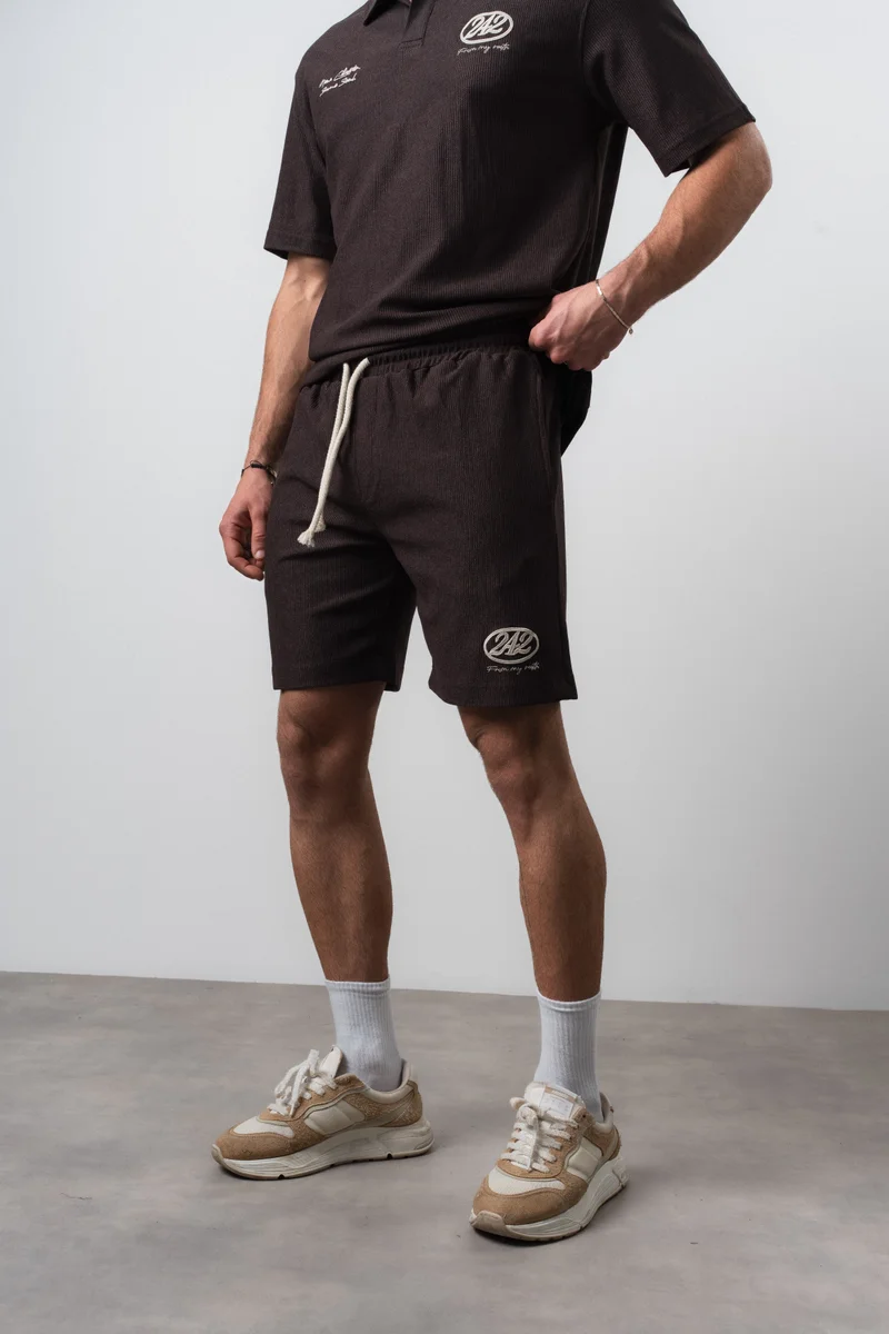 RESPIRE Men's 242 Embroidered Shorts, Brown