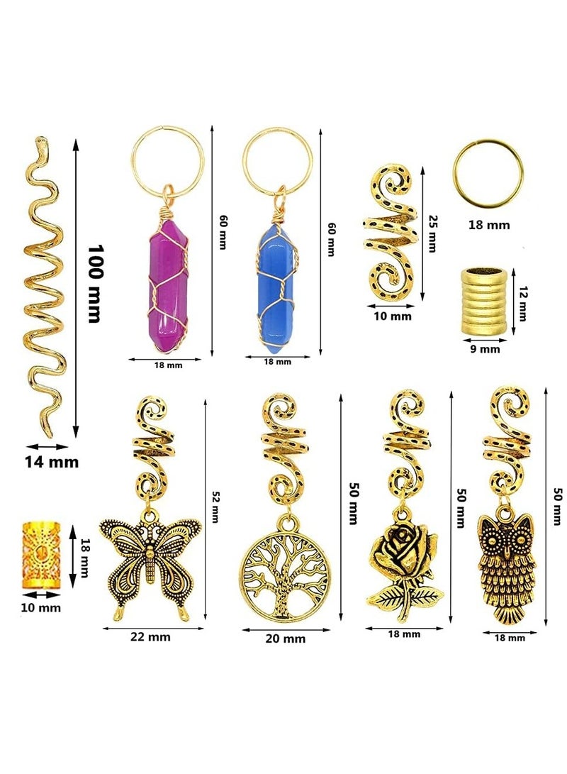 Dreadlocks Hair Jewelry for Women Braids Hair, Crystal Gemstone Pendant Hair Accessories, Gold and Colorful Hair Rings for Braids, Cute Hair Pendants Butterfly Rose Shell and Snake - Image 4