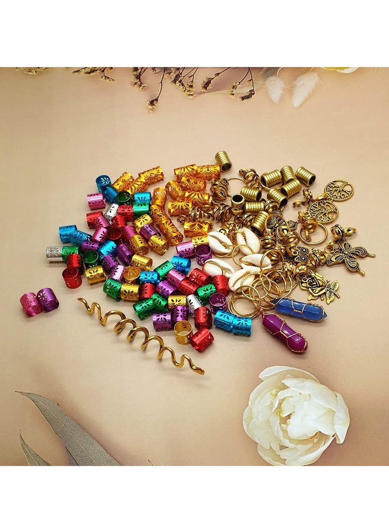 Dreadlocks Hair Jewelry for Women Braids Hair, Crystal Gemstone Pendant Hair Accessories, Gold and Colorful Hair Rings for Braids, Cute Hair Pendants Butterfly Rose Shell and Snake - Image 5