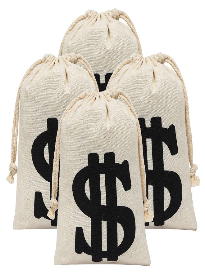 Eoocan 4 Pack Canvas Natural Money Bag Pouch with Drawstring Closure for Party Favor, 6.3 x 9 Inches Money Bags Dollar Sign for Bank Robber Pirate Cowboy Halloween Cosplay Theme Party - Image 1