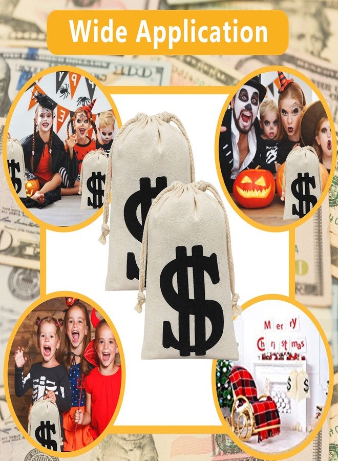 Eoocan 4 Pack Canvas Natural Money Bag Pouch with Drawstring Closure for Party Favor, 6.3 x 9 Inches Money Bags Dollar Sign for Bank Robber Pirate Cowboy Halloween Cosplay Theme Party - Image 4
