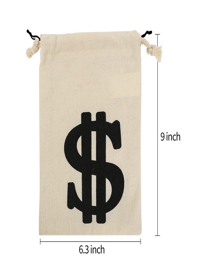 Eoocan 4 Pack Canvas Natural Money Bag Pouch with Drawstring Closure for Party Favor, 6.3 x 9 Inches Money Bags Dollar Sign for Bank Robber Pirate Cowboy Halloween Cosplay Theme Party - Image 2