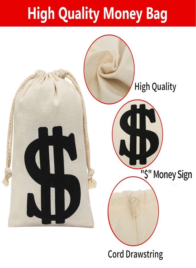 Eoocan 4 Pack Canvas Natural Money Bag Pouch with Drawstring Closure for Party Favor, 6.3 x 9 Inches Money Bags Dollar Sign for Bank Robber Pirate Cowboy Halloween Cosplay Theme Party - Image 3