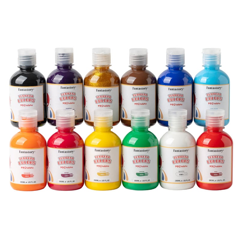 Fantastory Tempera Paint for Kids 12 Colors 84 oz Each Washable Tempera Paint Kids Poster Sponge Painting NonToxic Finger Hand Bottles Gifts - Image 2