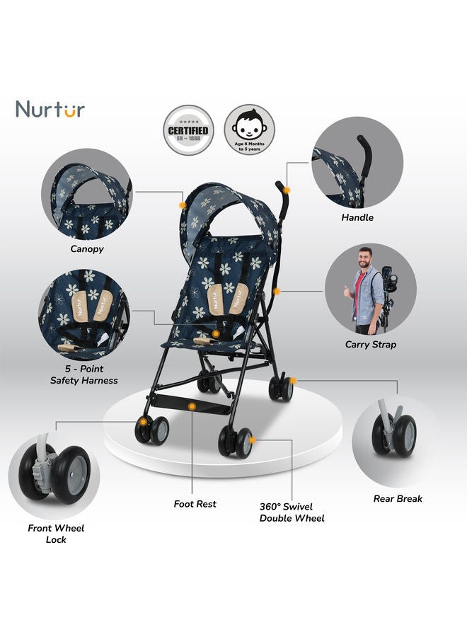 Nurtur Rex Buggy Stroller Multicolor Lightweight Stroller with Compact Fold Canopy Shoulder Strap 6 to 36 monthsMulticolor Official Product - Image 2