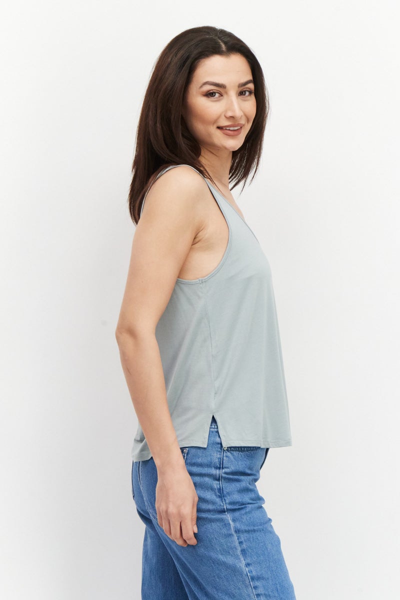 Gentle Fawn Women U-Neck Sleeveless Solid Crop Tank Top, Slate Grey  - Image 4
