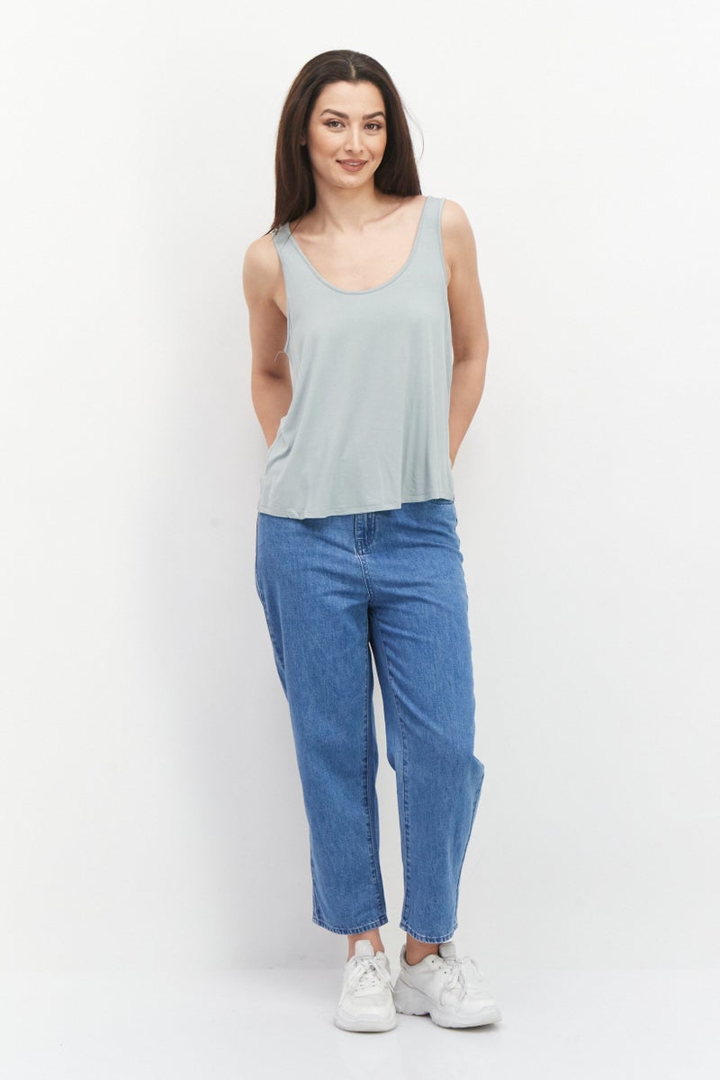 Gentle Fawn Women U-Neck Sleeveless Solid Crop Tank Top, Slate Grey  - Image 2