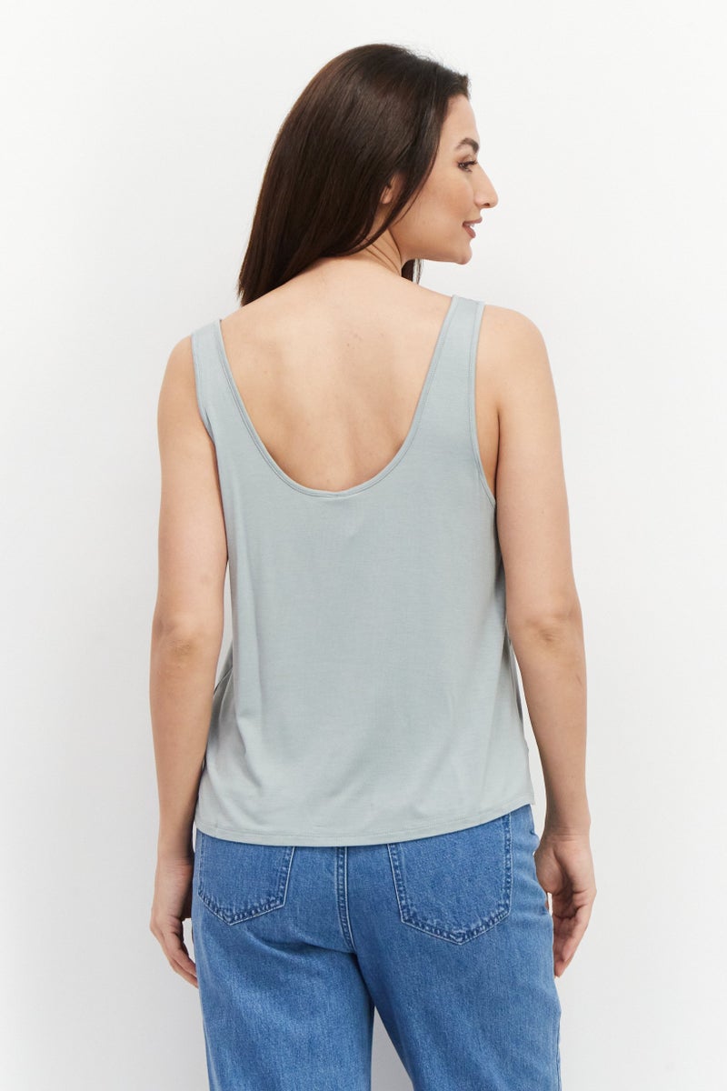 Gentle Fawn Women U-Neck Sleeveless Solid Crop Tank Top, Slate Grey  - Image 3