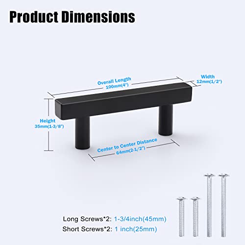 KNOBWELL 10 Pack 2.5 in Square Kitchen Cabinet Pulls Matte Black, T Bar Dresser Drawer Pulls Black for Bedroom Nightstand Wardrobe Closet - Image 4