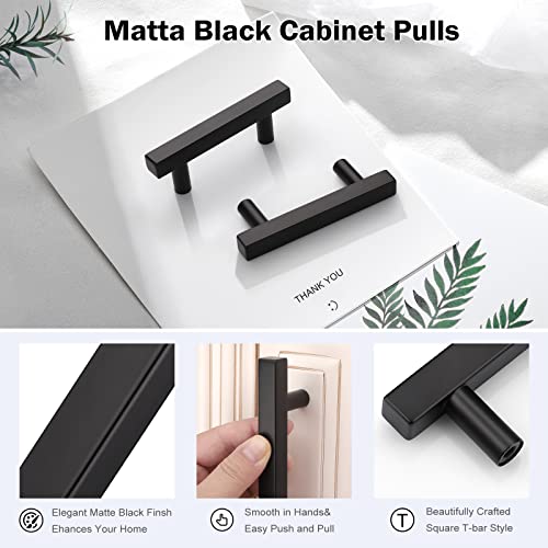 KNOBWELL 10 Pack 2.5 in Square Kitchen Cabinet Pulls Matte Black, T Bar Dresser Drawer Pulls Black for Bedroom Nightstand Wardrobe Closet - Image 2