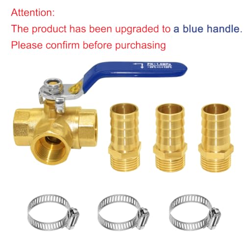 Joywayus LPort Shut Off 14G Thread Ball Valve with 38 Hose Barb 3Way TShaped Brass Fitting One Switch - Image 3