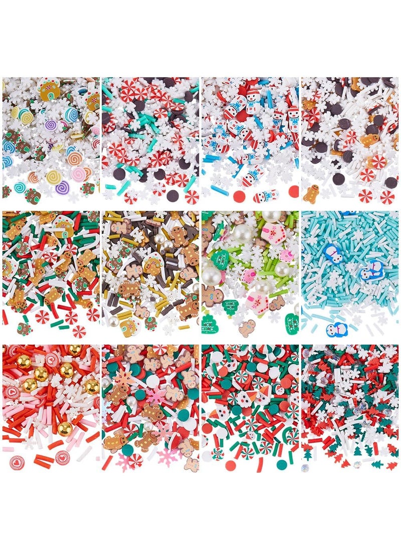 SUNNYCLUE - SUNNYCLUE 120G 12 Styles Christmas Sprinkles Polymer Clay Slices Bulk Green Red White Blue Xmas Snowflakes Pearl Faux Candy Sugar Dessert Mini Slices for Nail Art Cake Phone Case DIY Crafts Supplies - Image 1