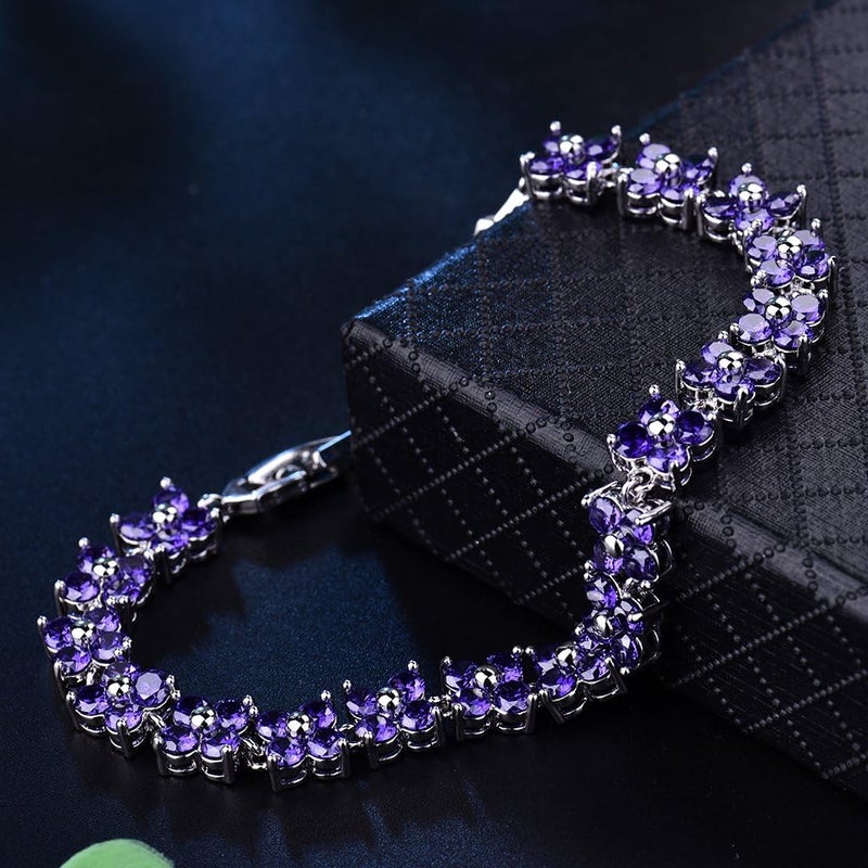 GULICX Fashion Tennis Bracelet for Women Cubic Zirconia Crystal Flower Multicolor Bracelet - Image 2