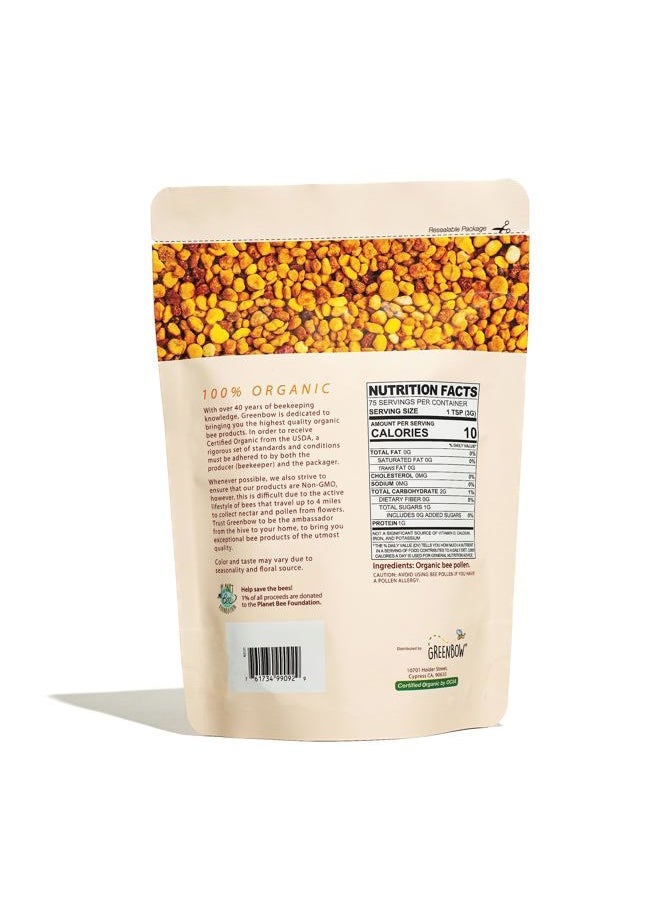 greenbow - Organic Bee Pollen - 100% USDA Certified Organic, Non-GMO, Pure, & Natural Bee Pollen - Superfood Packed w/Proteins, Vitamins & Minerals (8oz) - Image 1
