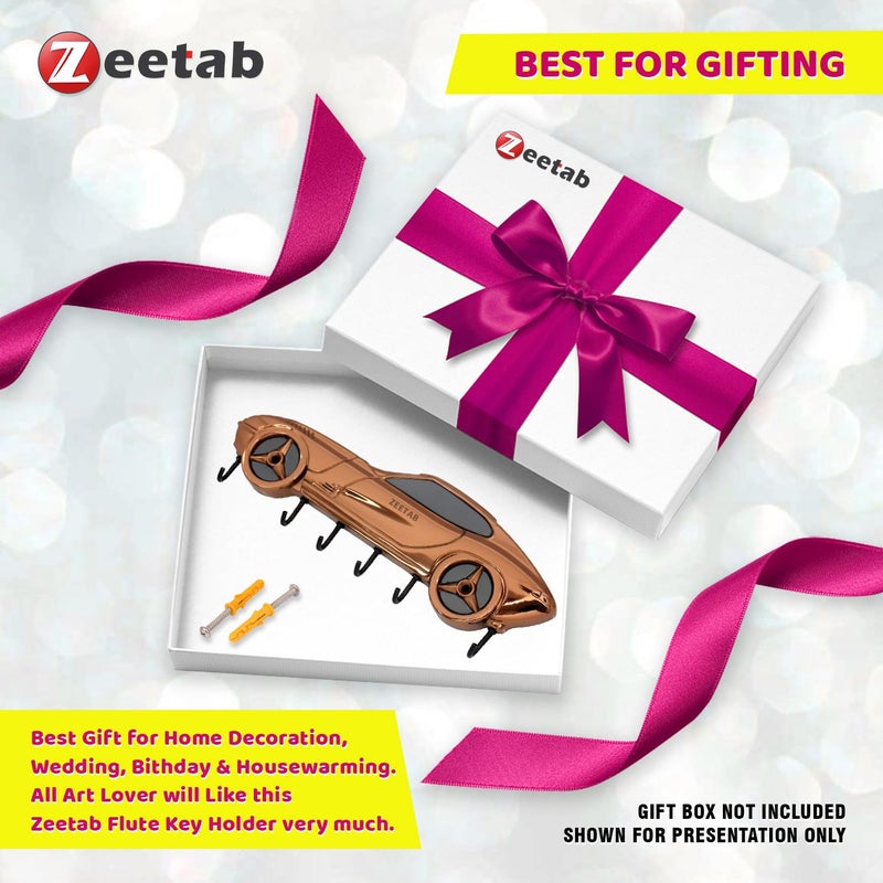 Zeetab Car Key Holder | Car Key Stand & Brass Metal Wall Mount Hanger with 6 Hooks | Home Decor Gift (20x7cm) (Rose Gold) - Image 4
