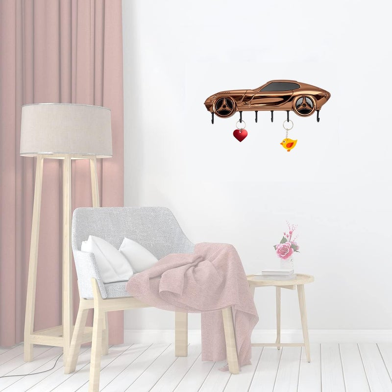 Zeetab Car Key Holder | Car Key Stand & Brass Metal Wall Mount Hanger with 6 Hooks | Home Decor Gift (20x7cm) (Rose Gold) - Image 3