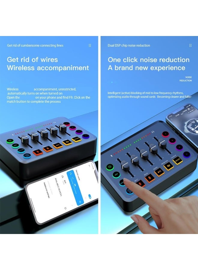 كارت صوت F9 للمباشر ميكسر مباشر احترافي مصدر طاقة فانتوم بلوتوث ميكسر دي جي (يناسب البث المباشر، تسجيل الحاسوب) - Image 4