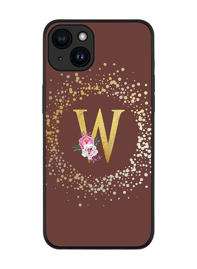 Stylizedd Cover for iPhone 15 Case Rugged Black Slim fit Flexible Protective Phone CasesCustom Monogram Initial Letter Floral Pattern Alphabet - W (Brown) - Image 1