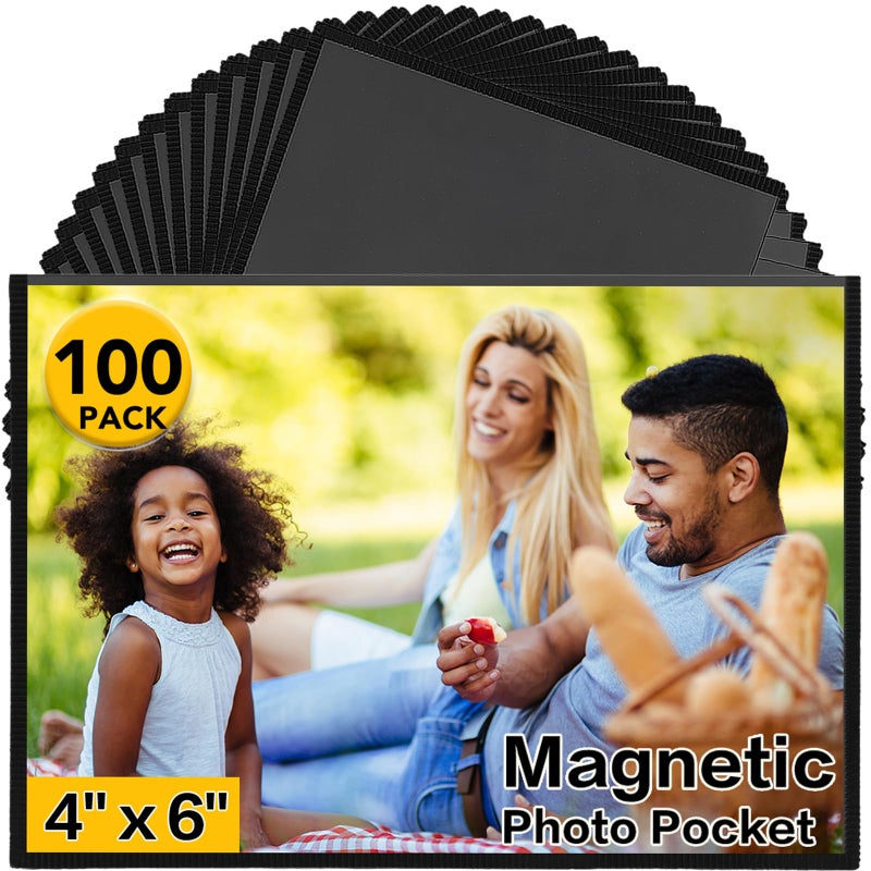 YixangDD 100 Pack Magnetic Picture Frame 4 x 6 Inches Fridge Magnetic Photo Frames Magnetic Photo Frames for Refrigerator Home School Office Black