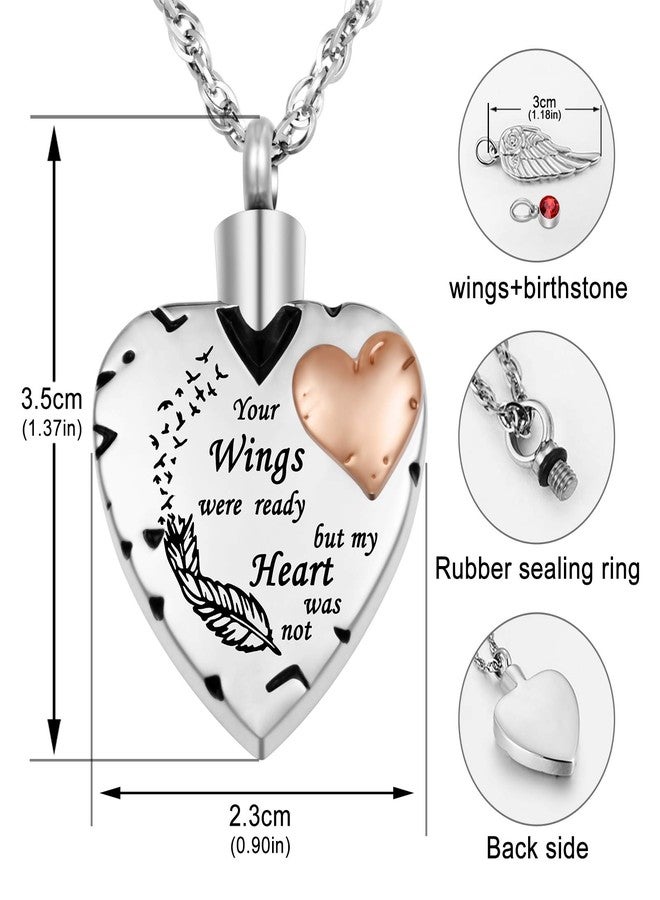 Dletay Heart Cremation Necklace for Ashes Cremation Jewelry with 12 Birthstones Urn Necklace for Ashes-Your Wings were Ready but My Heart was Not - Image 4