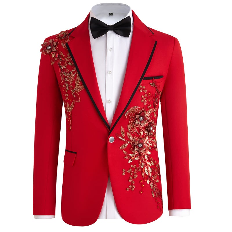 Catheive Mens Suits Slim Fit 2 Piece Floral Tuxedo Suits Blazer Pants with Bow Tie for Wedding Prom - Image 2