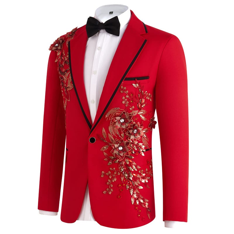 Catheive Mens Suits Slim Fit 2 Piece Floral Tuxedo Suits Blazer Pants with Bow Tie for Wedding Prom - Image 3