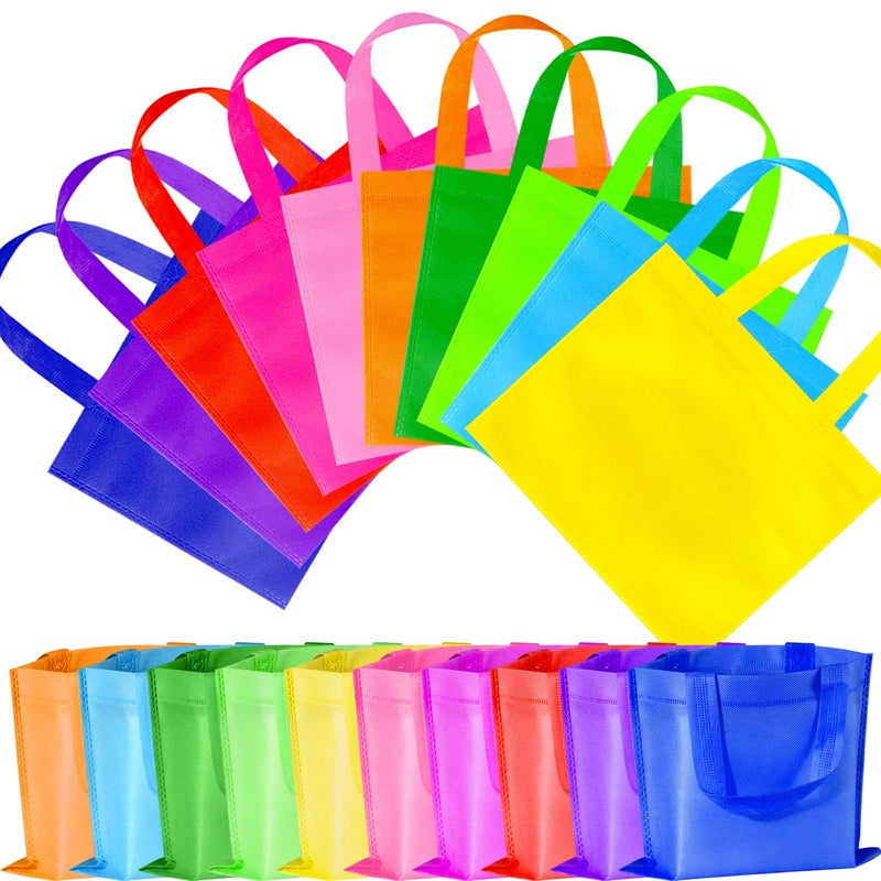 GITMIWS 30 Pack Non Woven Party Favor Bags, 9.8'' Small Reusable Kids Tote Bags with Handles, Rainbow Party Favor Goodie Bags for Kids Birthday - Image 1